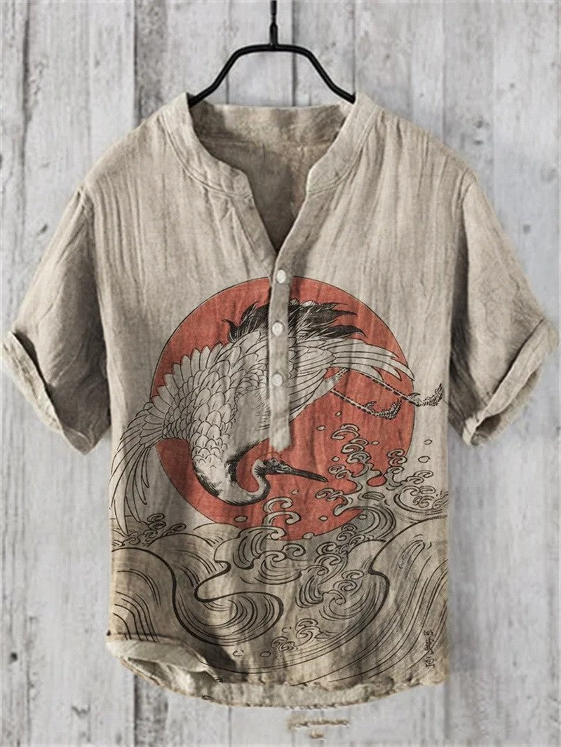 Filippo Rushcombe | Art Print Linen-Look Short Sleeve Shirt For Men