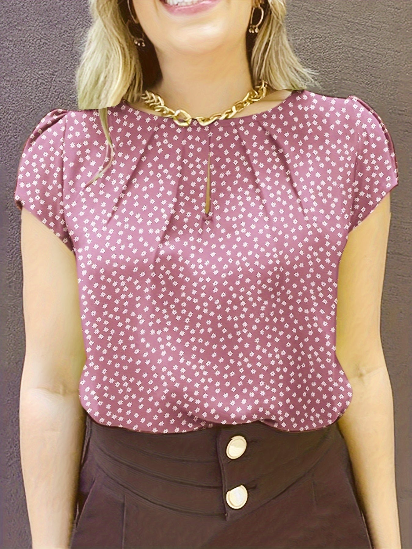 Ophelia Lockhart | Polka Dot Blouse With Keyhole Detail For Women