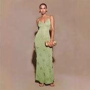 Lucasta Garmore | Green Crochet Flower Maxi Dress For Women