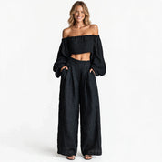 Jasmine Hartnett | Strapless Linen-Blend Set With Wide-Leg Pants For Women