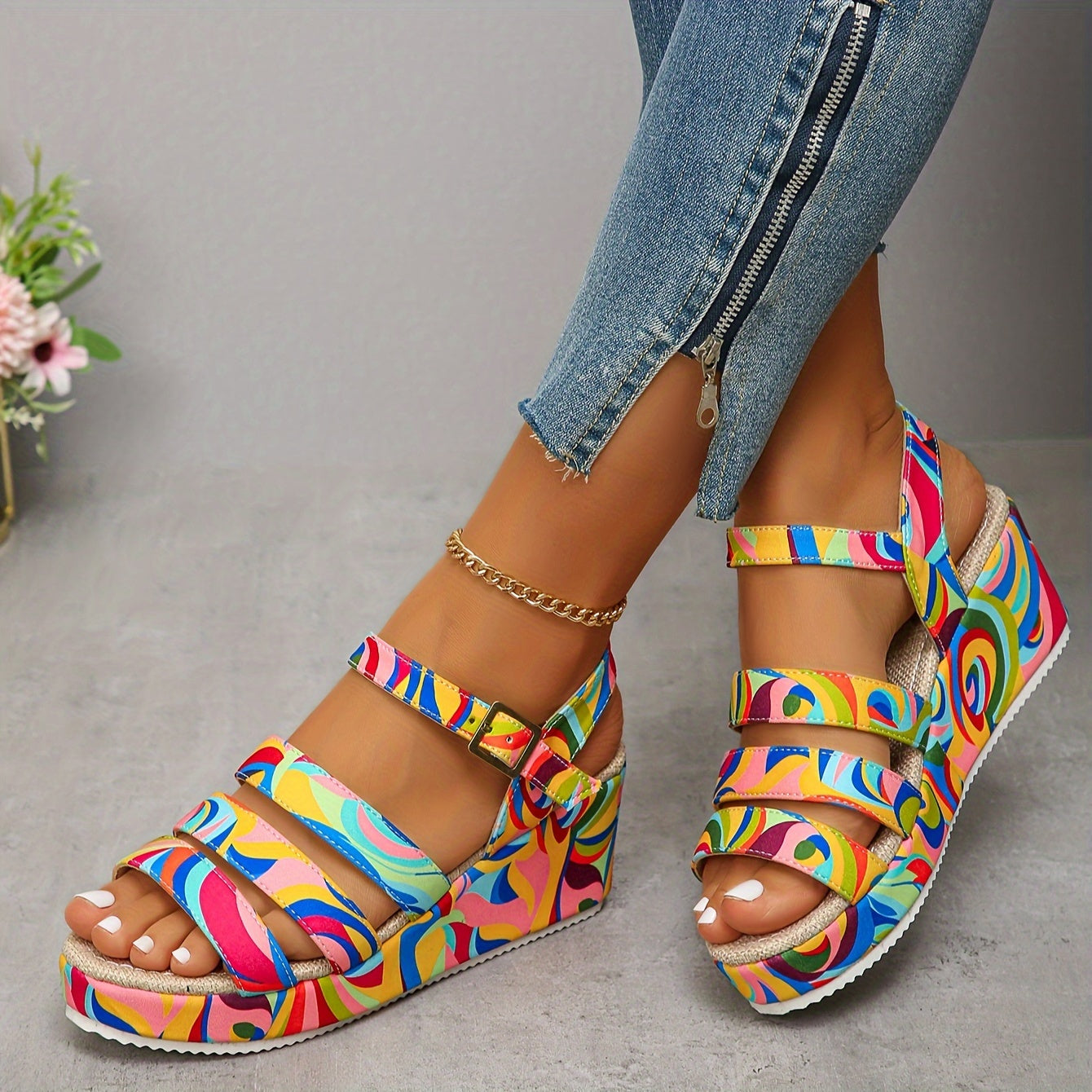 Piper Ashworth | Multicolour Platform Wedge Sandals For Women