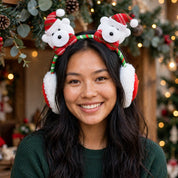Snowy Cheer | Red Santa Hat Earmuff Christmas Headband For Women