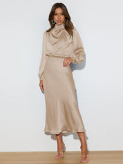 Ruby Anderson | Satin High-Neck Midi Dress For Women
