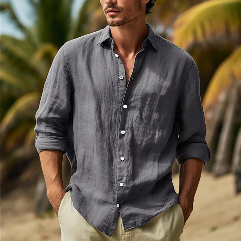 Basilio Levbrook | Linen-Look Long Sleeve Button-Up Shirt For Men