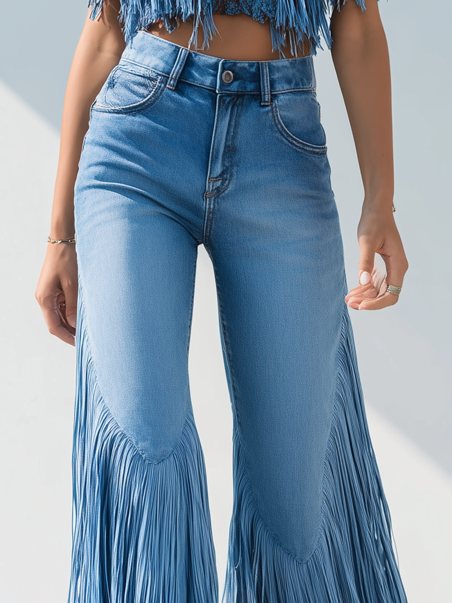 Jasmine Fletcher | Fringe-Trim Flared Jeans For Women