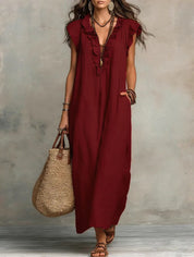 Mia Wilson | Bohemian Ruffle V-Neck Maxi Dress For Women