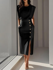Rita Estton | Button Slit Sleeveless Midi Dress For Women