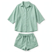 Amelia Coyle | Mint Linen Look Shirt And Shorts Set For Women