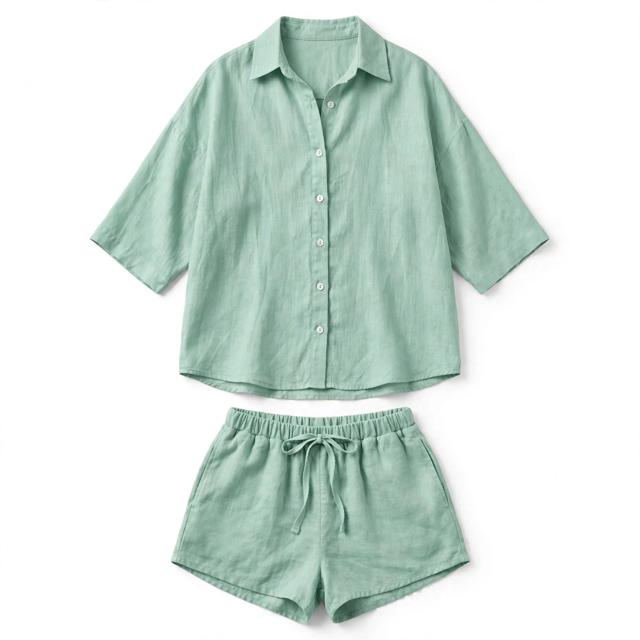 Amelia Coyle | Mint Linen Look Shirt And Shorts Set For Women