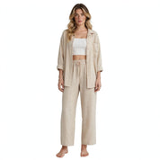 Ava Thornley | Beige Linen Look Shirt And Pants Set For Women
