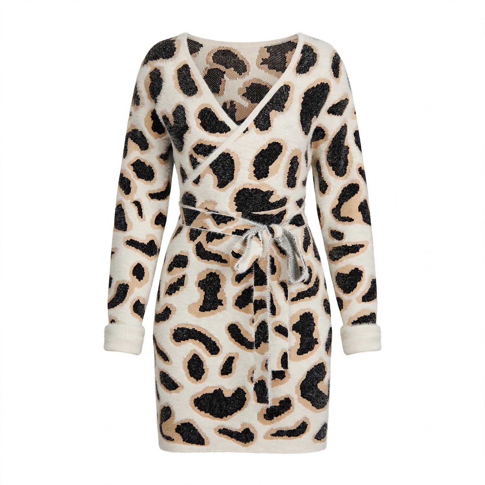 Antonia Kingscroft | Leopard Print Wrap Knit Mini Dress For Women