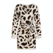 Antonia Kingscroft | Leopard Print Wrap Knit Mini Dress For Women