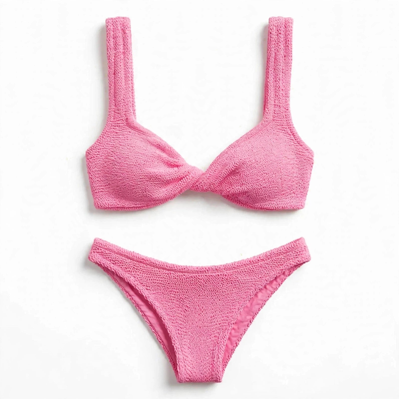 Ashleigh Morrow | Pink Twist Front Textured Bikini Set For Women