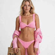 Ashleigh Morrow | Pink Twist Front Textured Bikini Set For Women