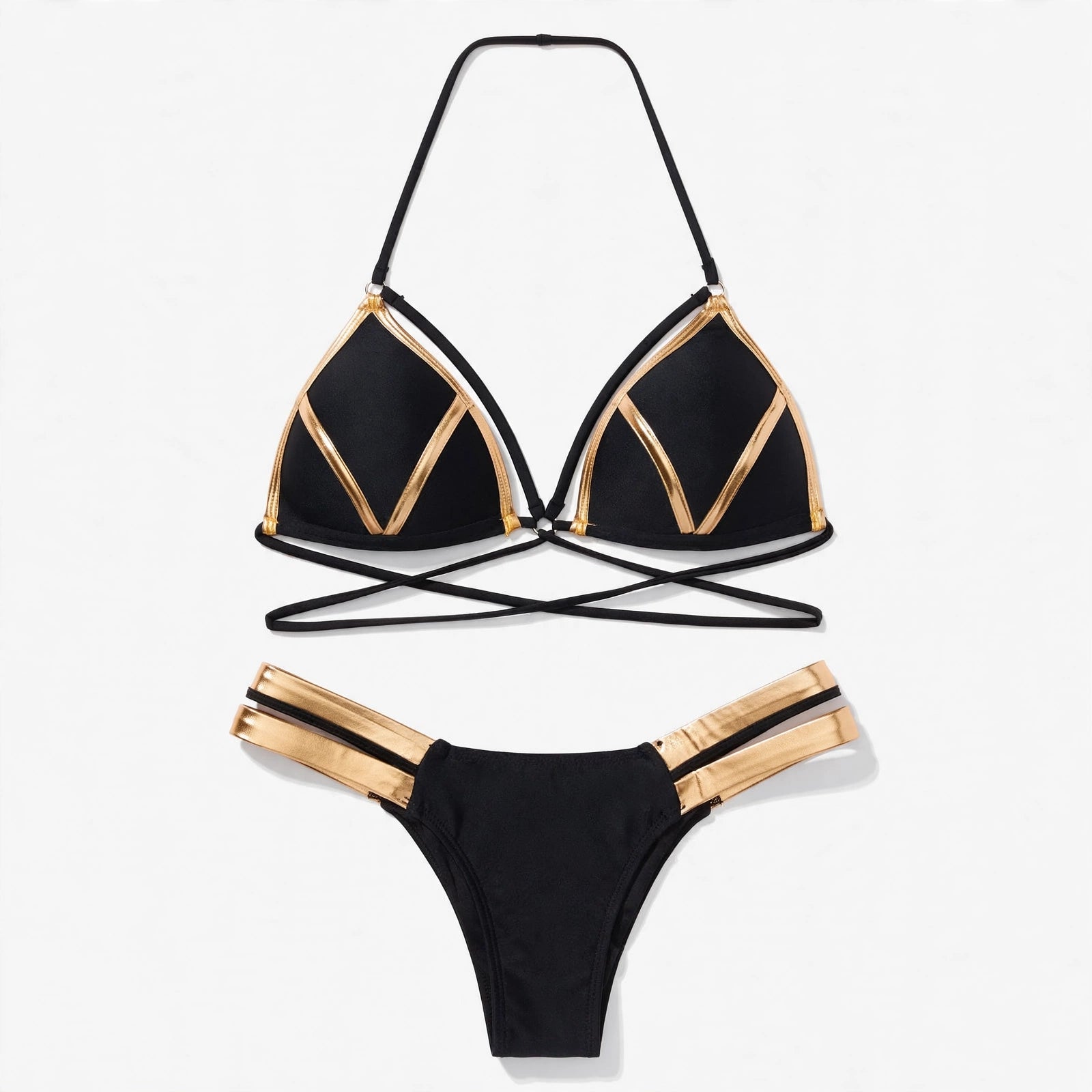 Zara Pembroke | Black Strappy Push-Up Bikini Set For Women