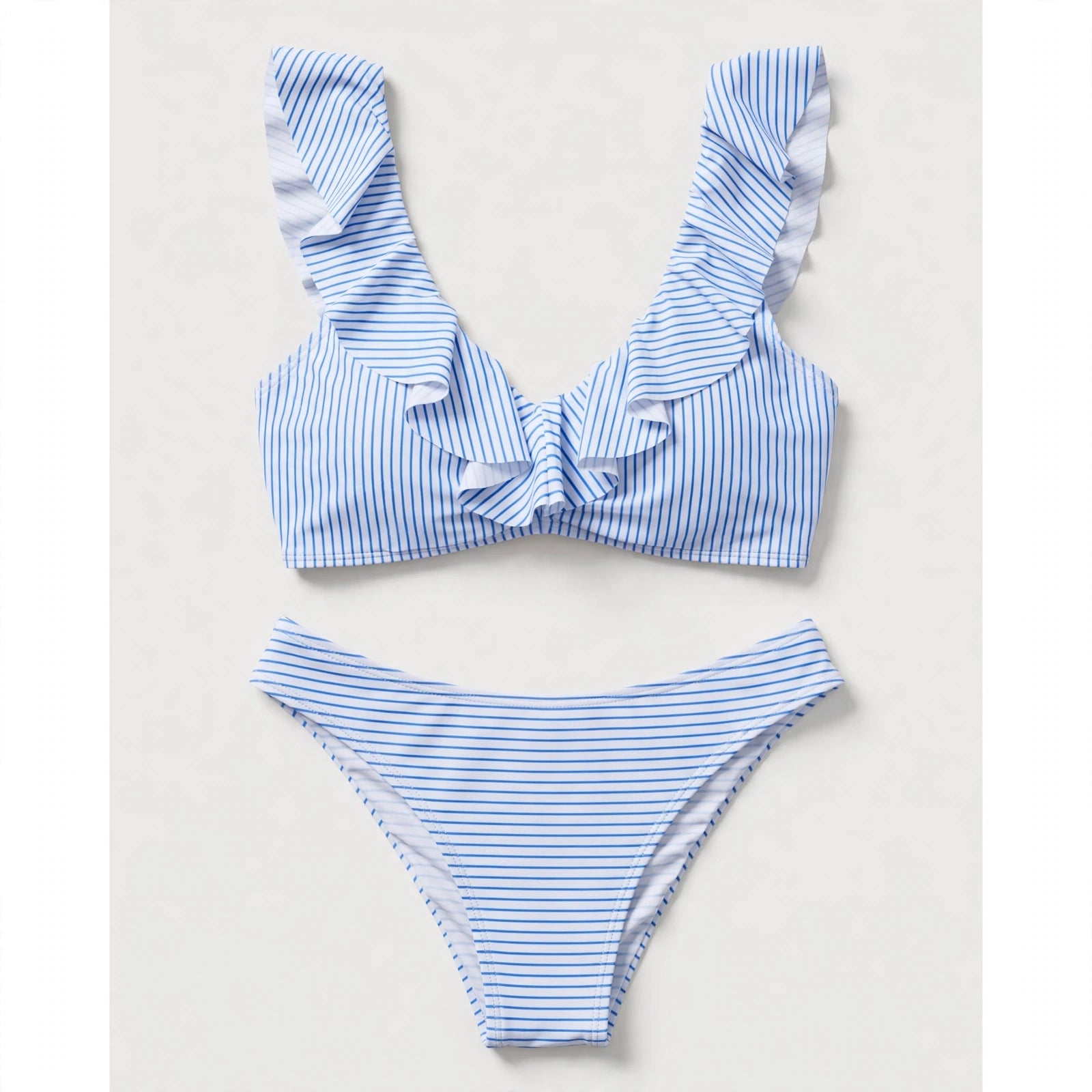 Ruby Halloran | Blue Stripe Ruffle Bikini Set For Women