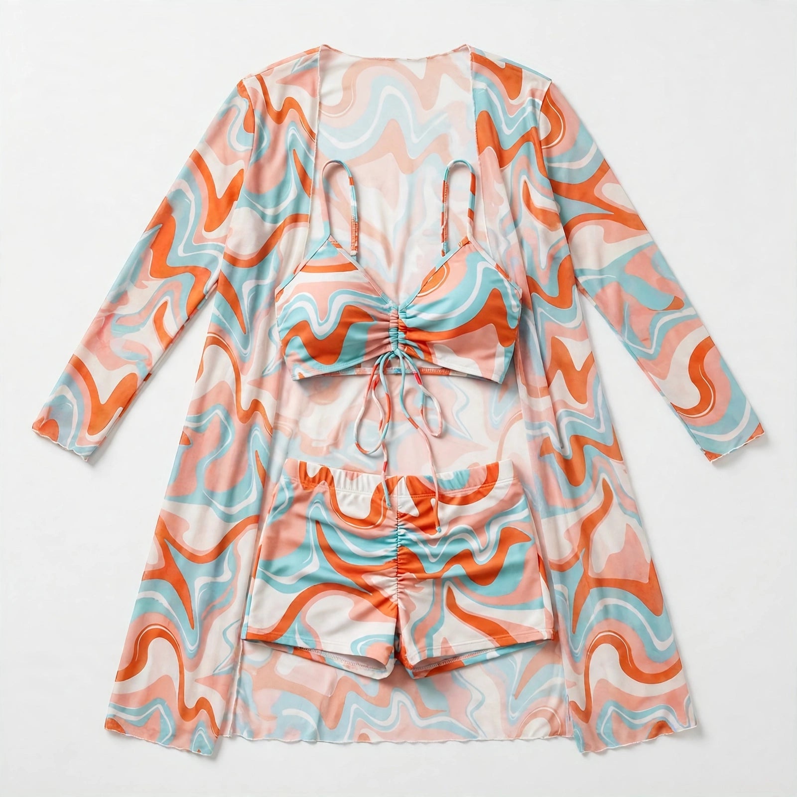 Matilda Rowe | Swirl Print Bikini Set With Cover-Up For Women