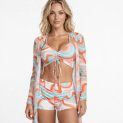 Matilda Rowe | Swirl Print Bikini Set With Cover-Up For Women