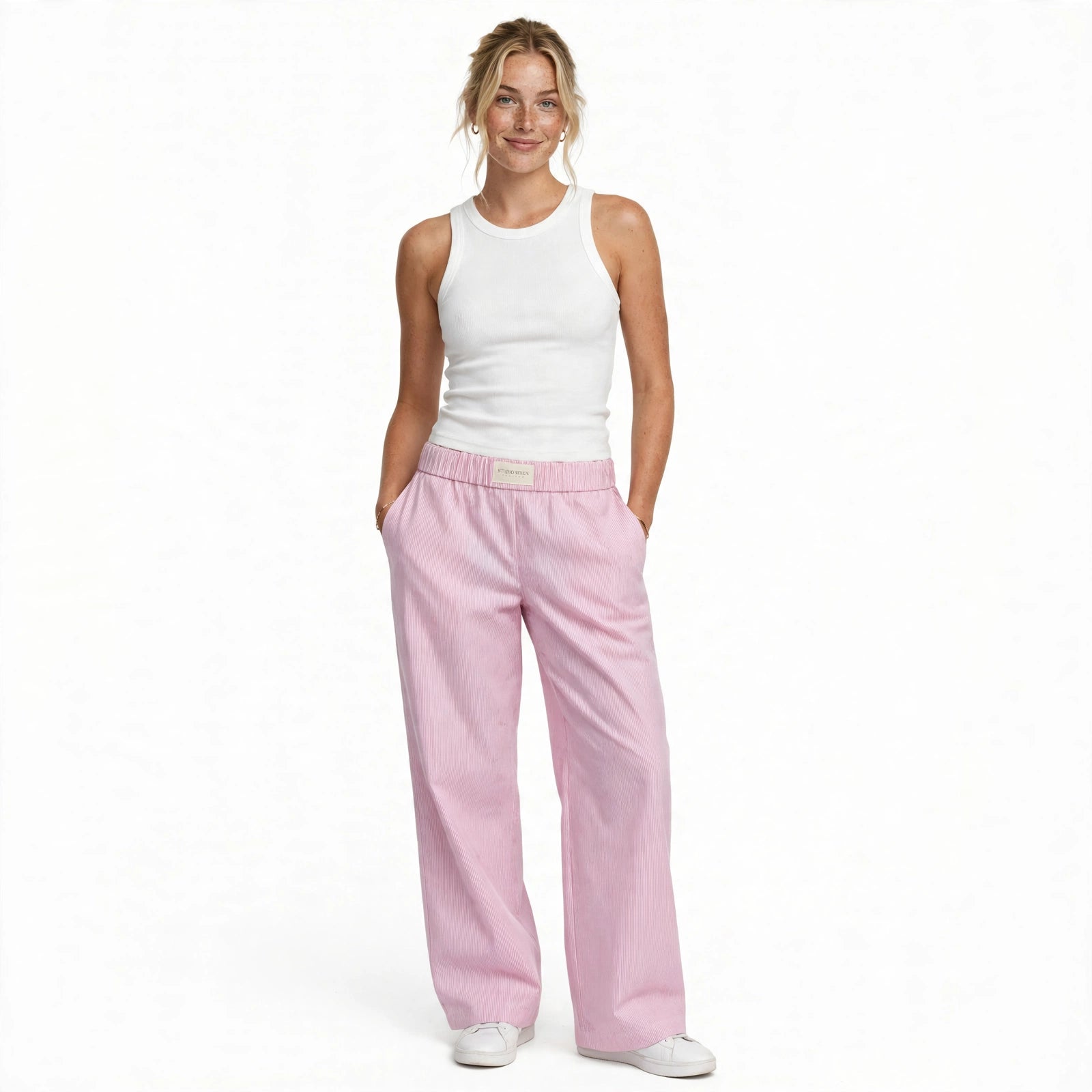 Etta Belford | Pink Elastic Waist Wide Leg Lounge Pants For Women