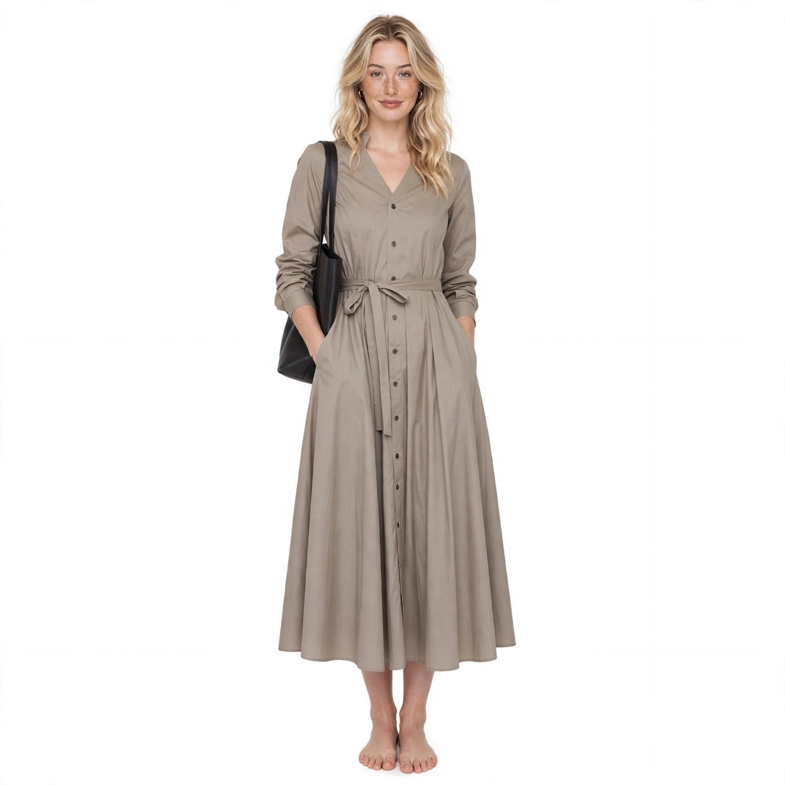 Oriana Belbridge | Grey Belted Midi Shirt Dress For Women