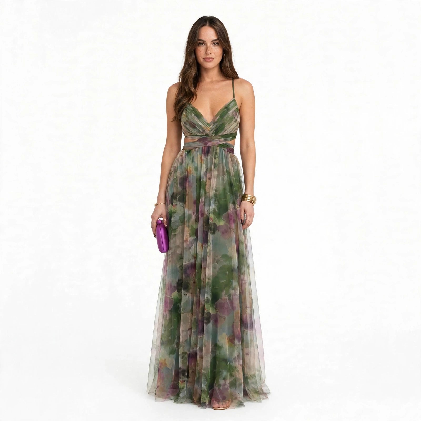Benedetta Linshaw | Watercolour Floral Mesh Maxi Dress For Women