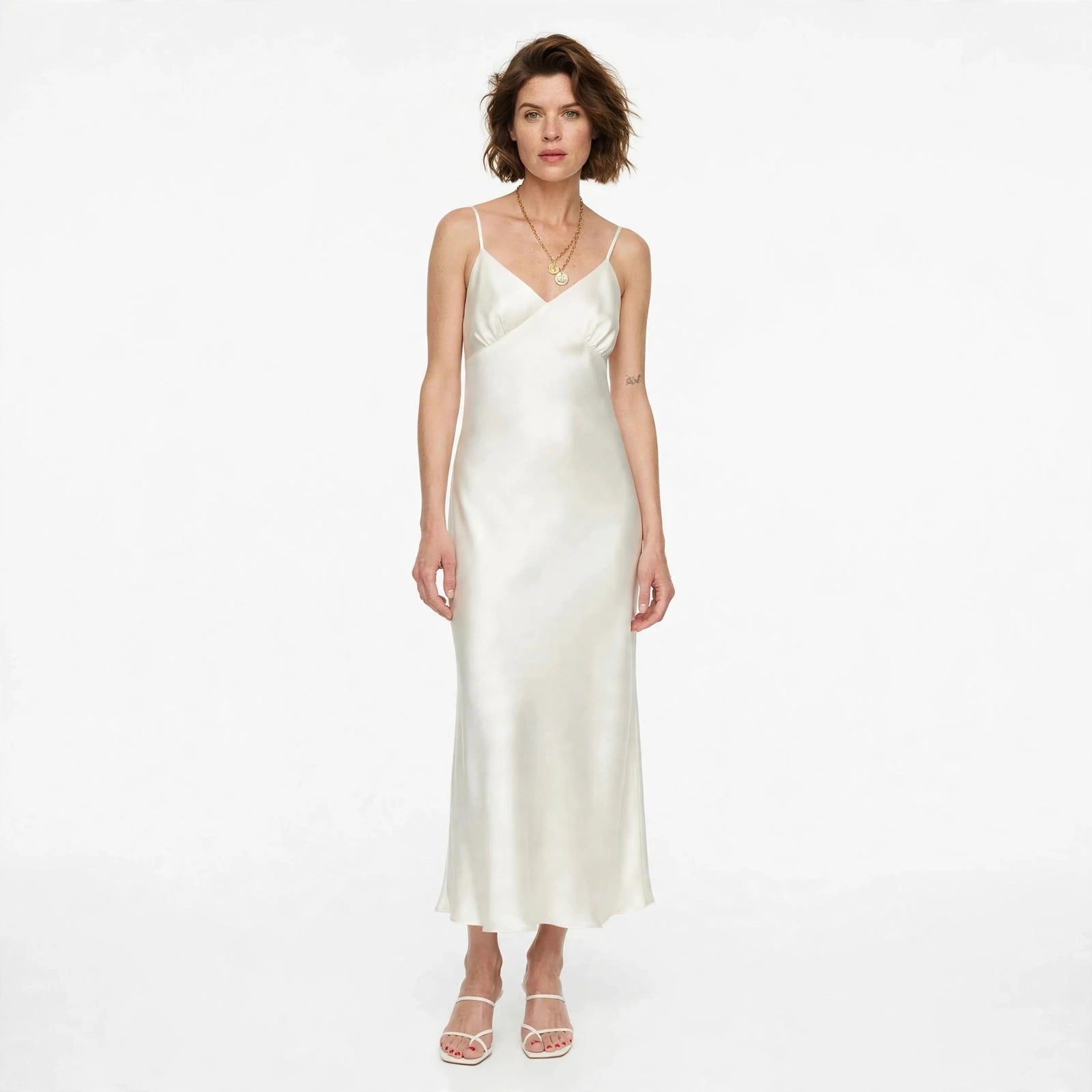 Keturah Glenwood | Ivory Satin Slip Midi Dress For Women