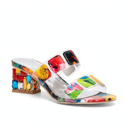 Rina Fairstone | Multicolour Patchwork Block Heel Sandals For Women