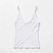 Nell Wynwell | White Ribbed V-Neck Racerback Tank Top For Women