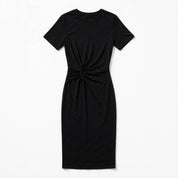 Allegra Marcroft | Black Ruched Cap Sleeve Midi Dress For Women