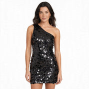 Amabel Aldbury | Black Sequin One Shoulder Cocktail Dress For Women