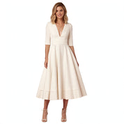 Jessamy Penshaw | Ivory V Neck Swing Midi Dress For Women