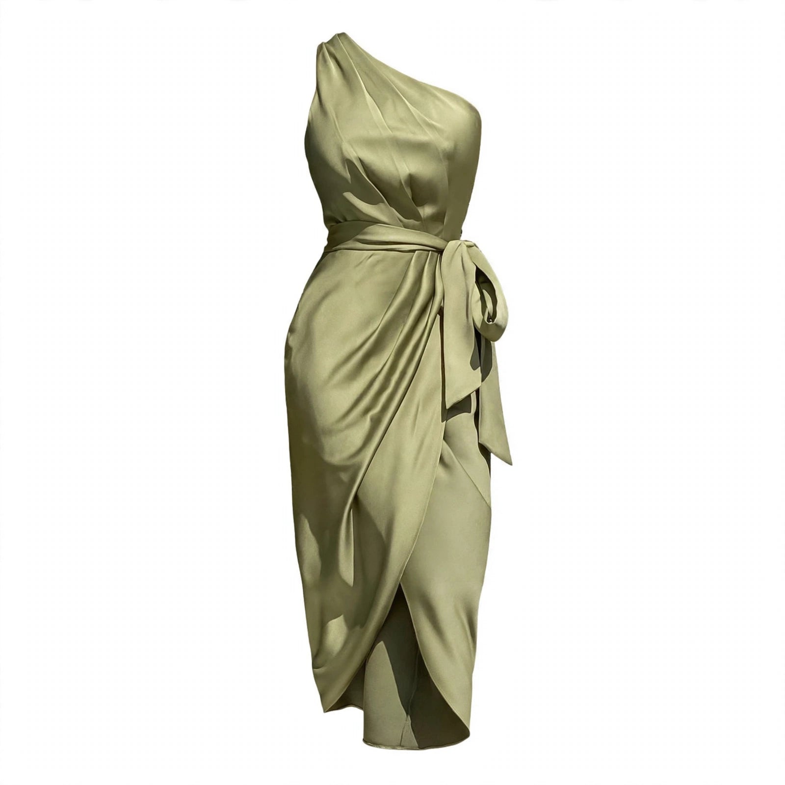 Christabel Ushham | Sage Satin One Shoulder Cocktail Dress For Women