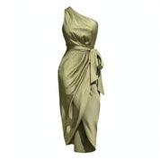 Christabel Ushham | Sage Satin One Shoulder Cocktail Dress For Women