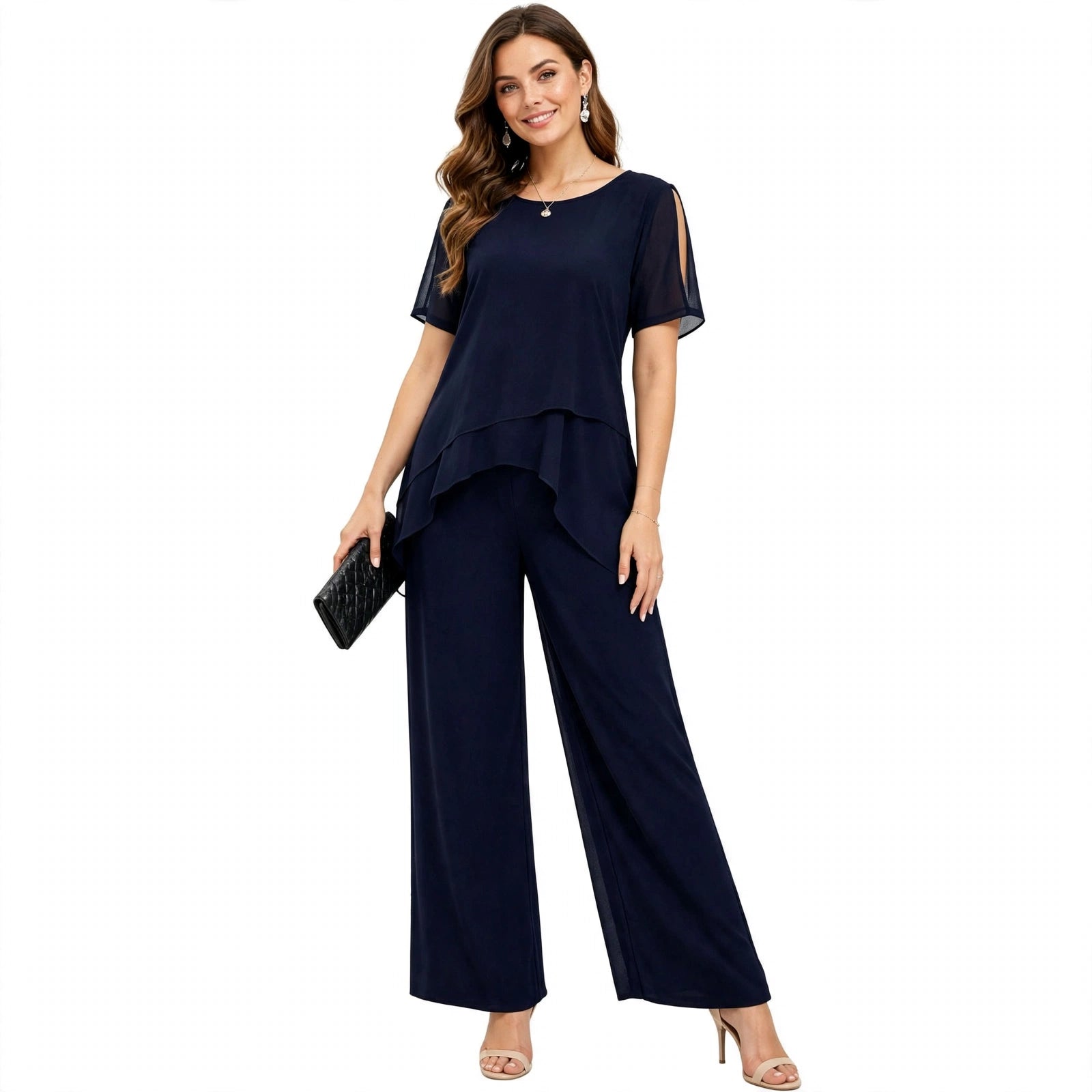 Donatella Sunstone | Navy Layered Top And Trouser Set For Women