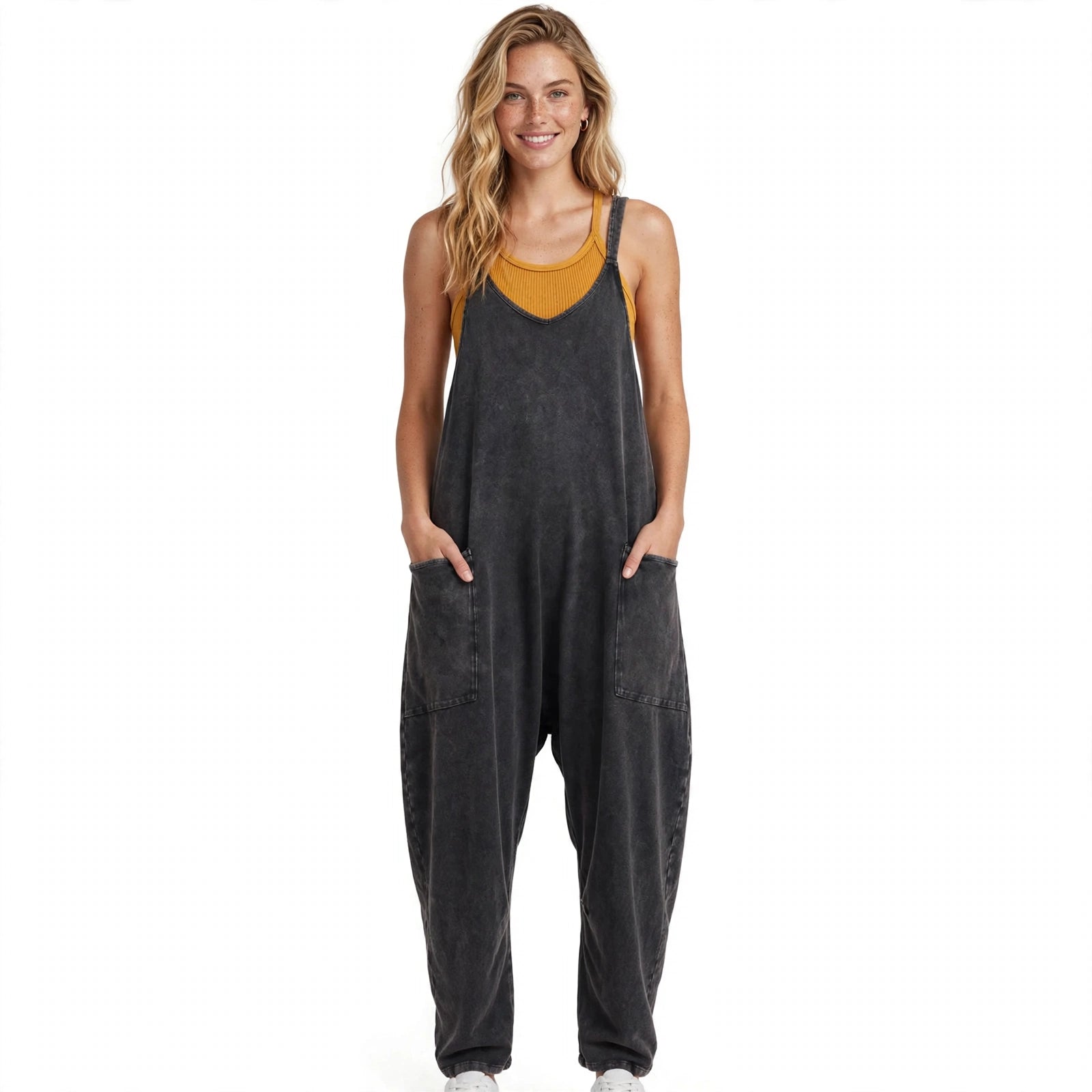 Maude Penwell | Black V-Neck Harem Pocket Jumpsuit For Women