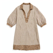 Lotte Brookwell | Brown Striped Leopard Trim Shirt Dress For Women