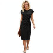 Allegra Marcroft | Black Ruched Cap Sleeve Midi Dress For Women