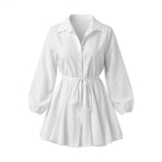 Anneliese Kempford | White Puff Sleeve Shirt Dress For Women
