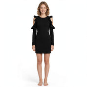 Eluned Holcombe | Black Cold Shoulder Ruffle Mini Dress For Women