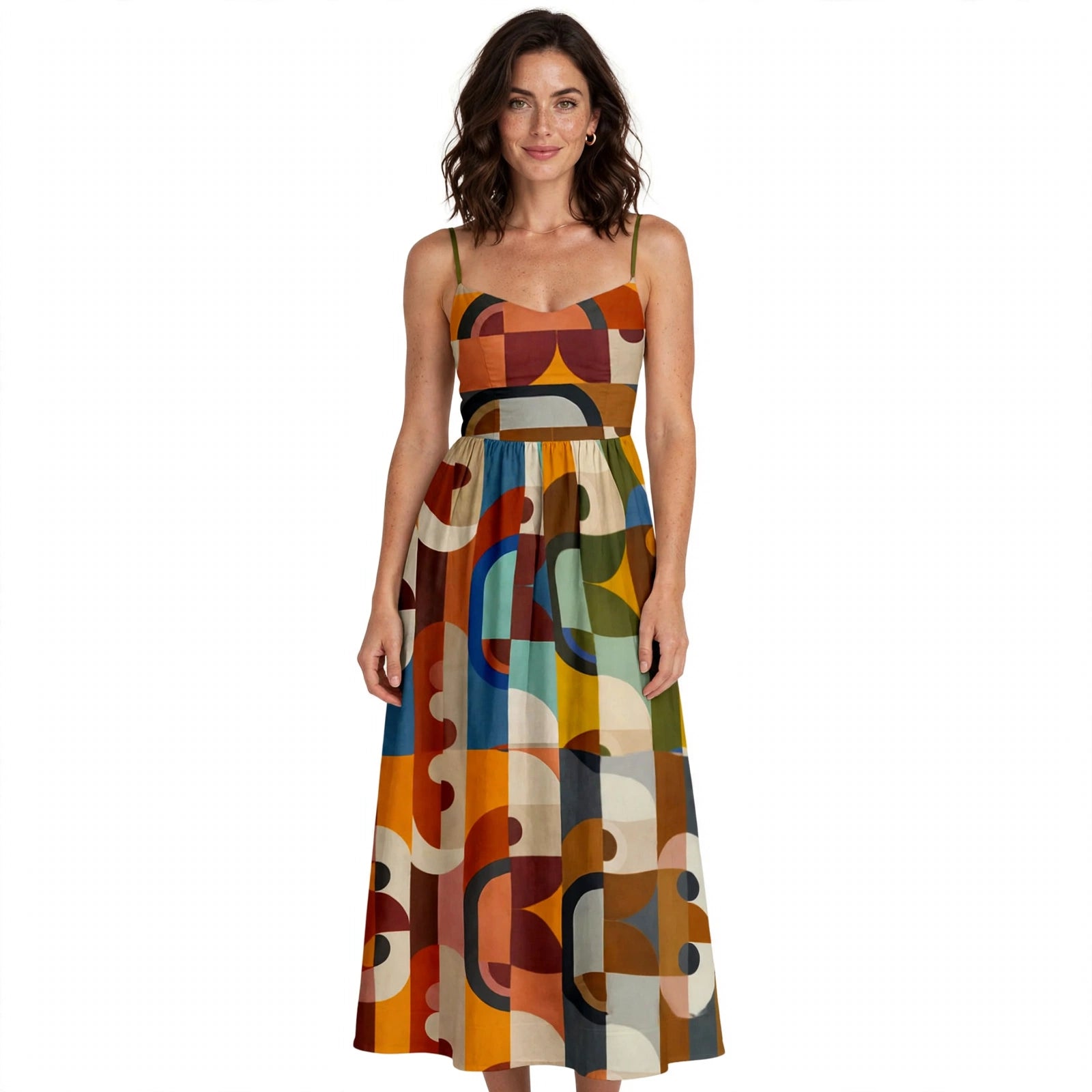 Yarra Glenford | Multicolour Geometric Print Midi Dress For Women