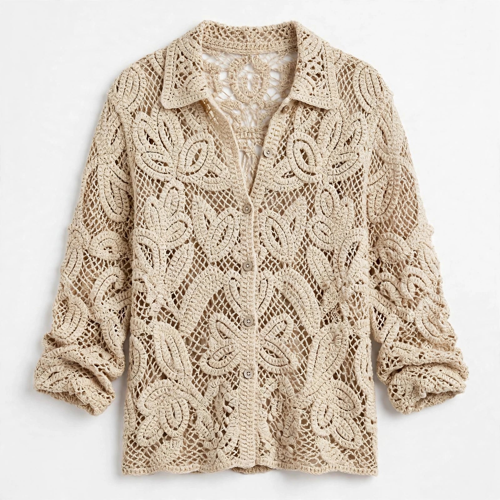 Grace Tolley | Apricot Crochet Lace Button Shirt For Women