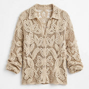 Grace Tolley | Apricot Crochet Lace Button Shirt For Women
