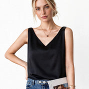 Lucy Harrow | Black Satin V-Neck Cami Top For Women