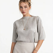 Isla Whitcroft | Silver Pleated Mock Neck Top For Women