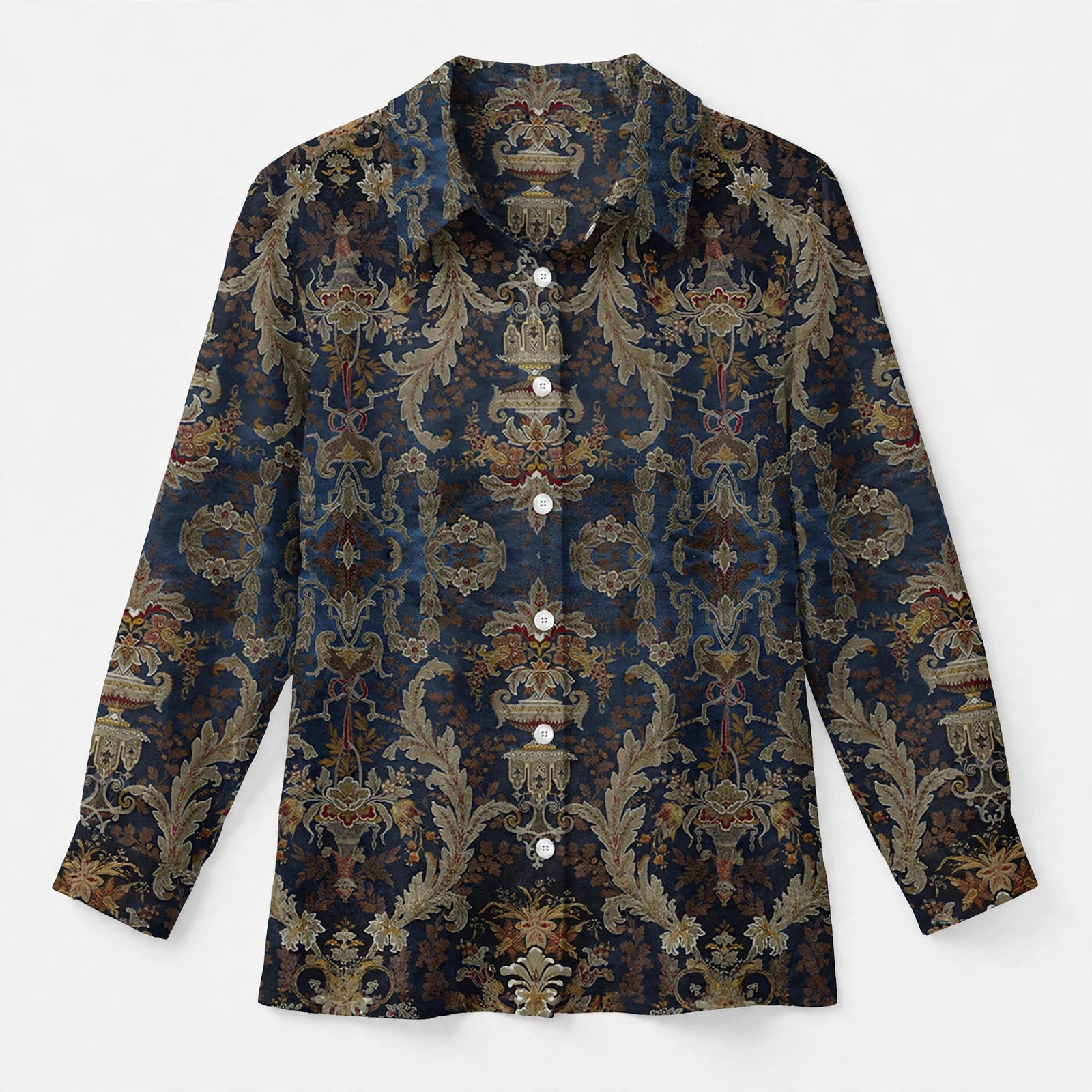 Imogen Wakefield | Navy Gold Baroque Print Blouse For Women