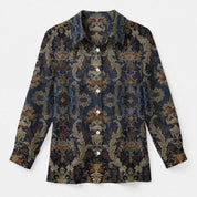 Imogen Wakefield | Navy Gold Baroque Print Blouse For Women