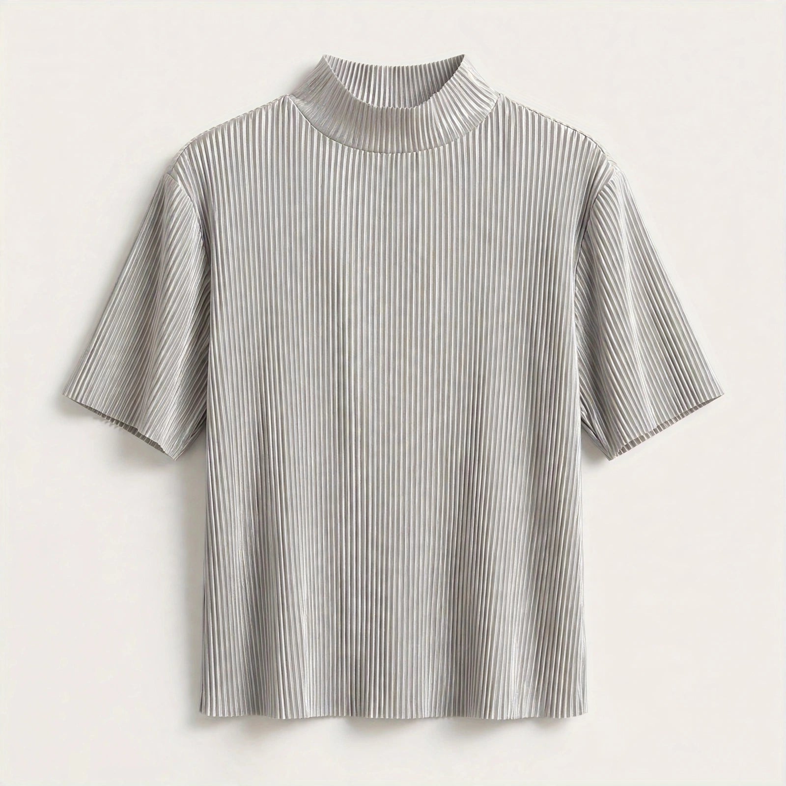 Isla Whitcroft | Silver Pleated Mock Neck Top For Women