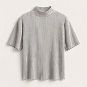 Isla Whitcroft | Silver Pleated Mock Neck Top For Women