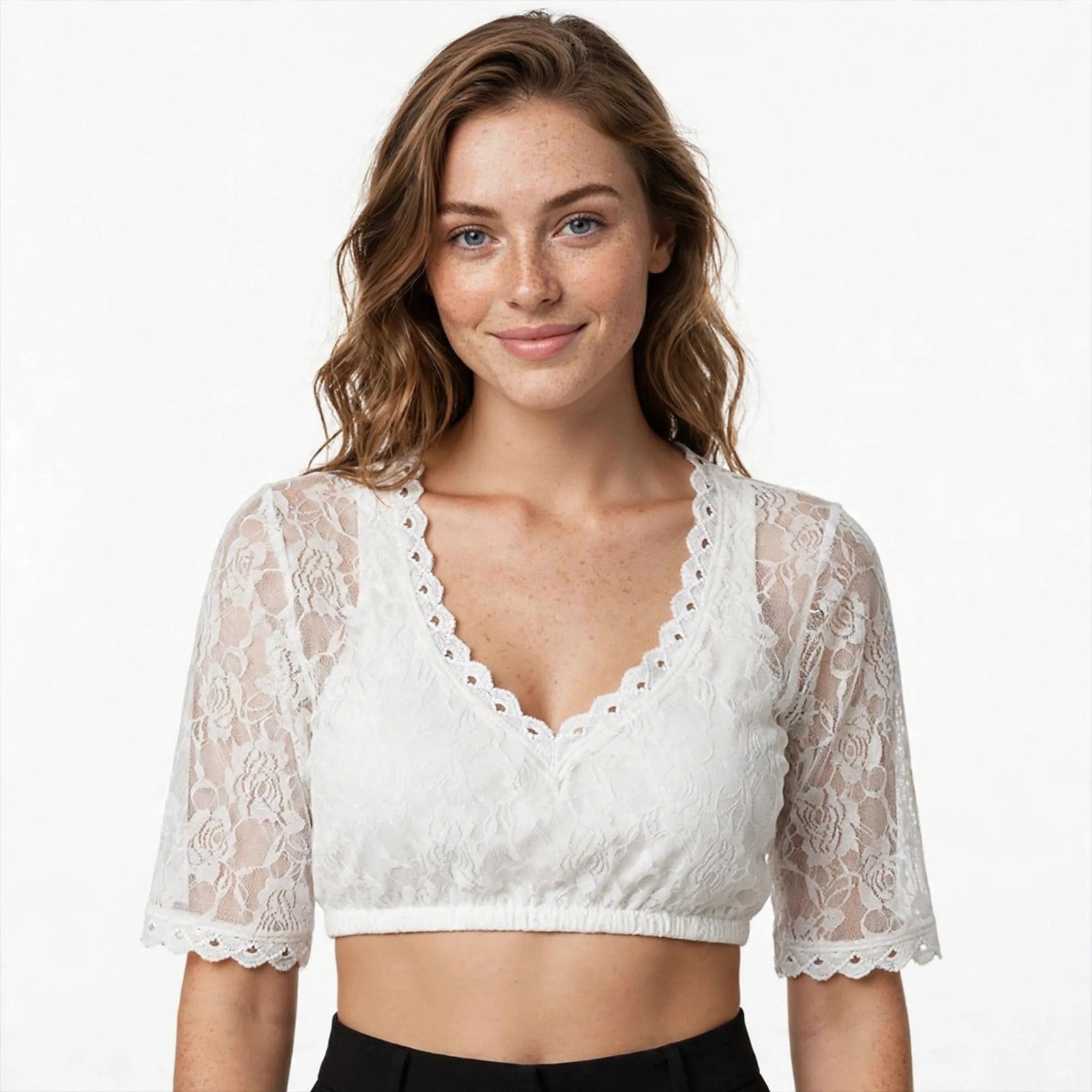 Brooke Ellery | White Lace Crop Top With Half Sleeves For Women