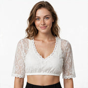 Brooke Ellery | White Lace Crop Top With Half Sleeves For Women